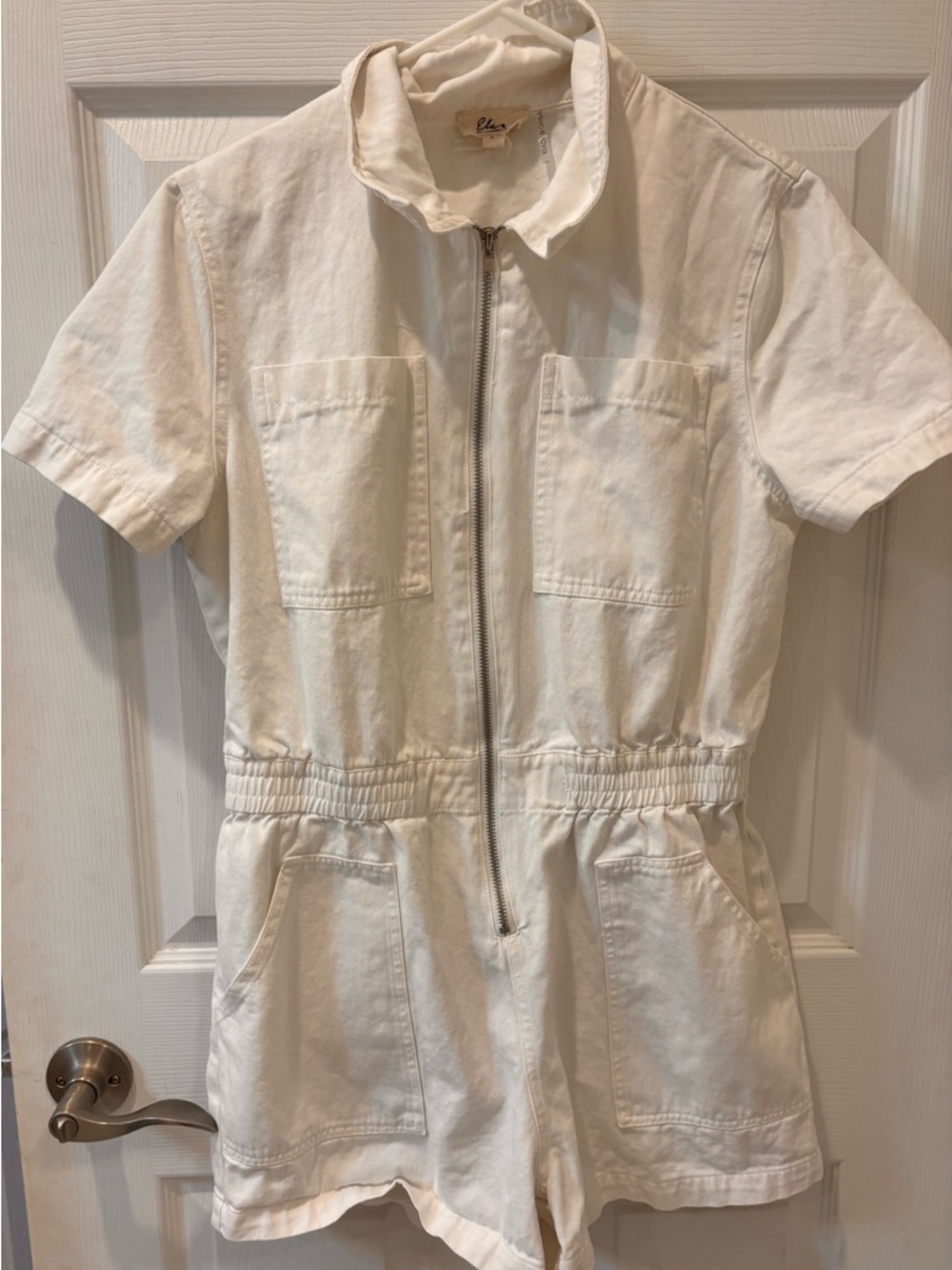 Elan Zipper Front White Jumpsuit/ Romper